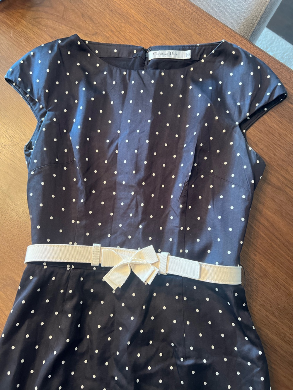 Vintage Christian Dior navy polka dot dress - Picture 3 of 9